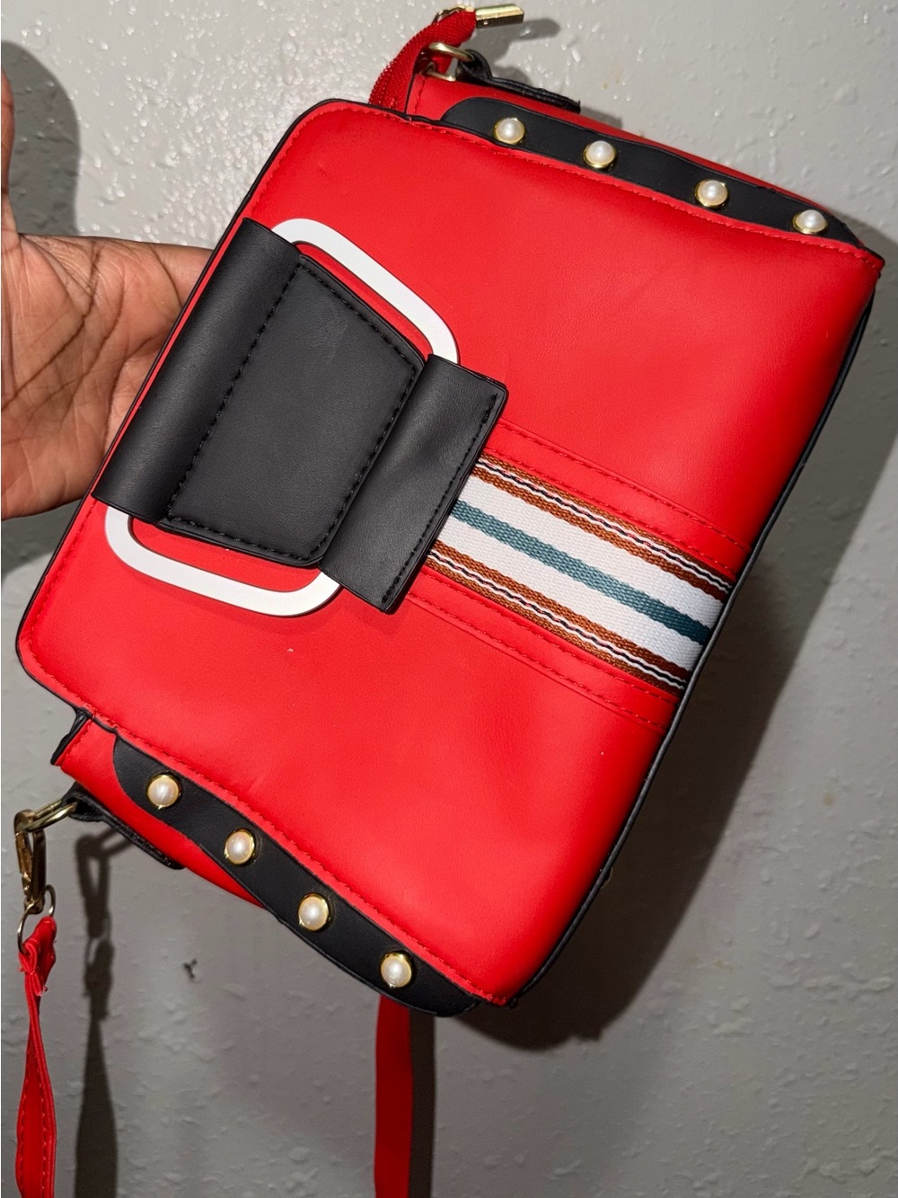 Red Women's Crossbody Bag with Stripe Accent